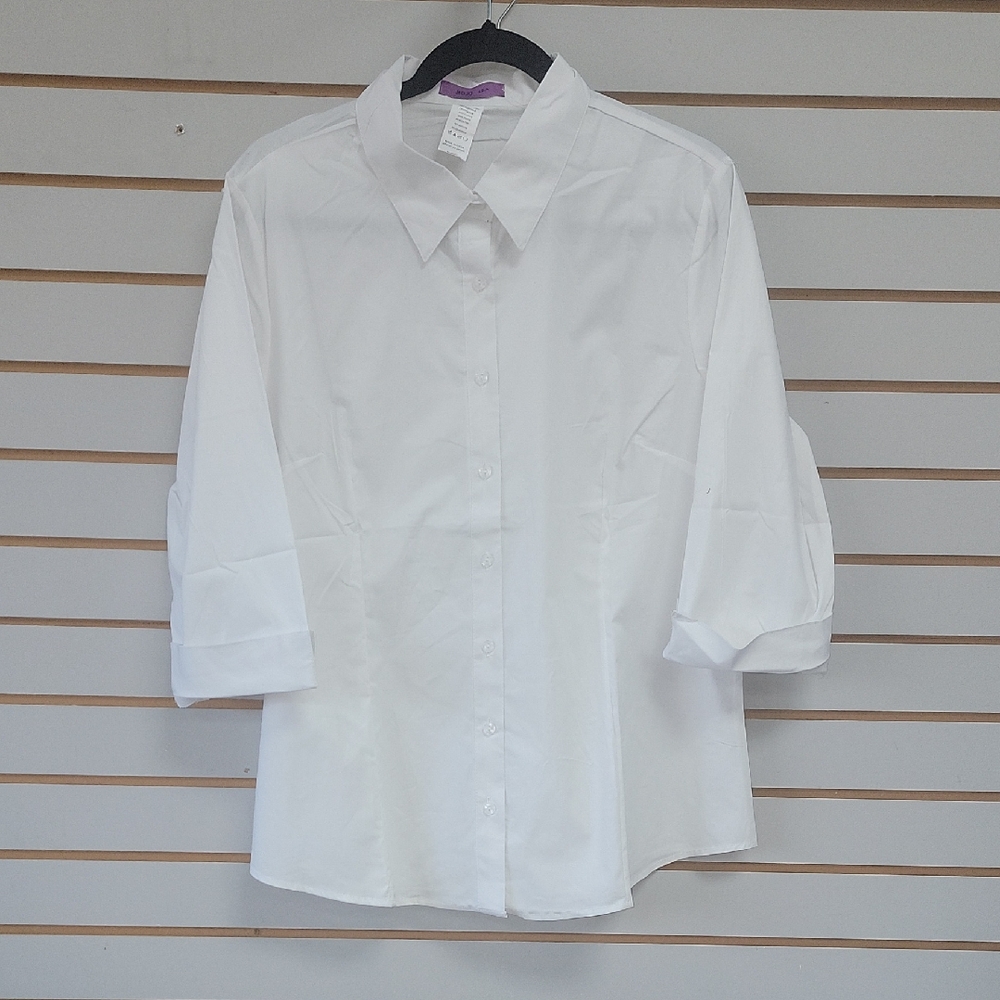 Elegant White Women's Button-Down Shirt. Avaliable In Small Size To 6xl - Picture 1 of 7